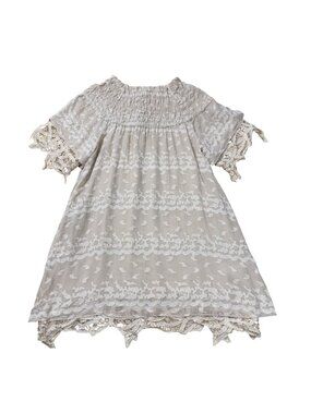 Womens Beige Silk Blend Burnout Embroidered Lace Mini Dress Size S Made USA